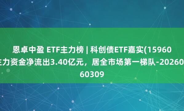 恩卓中盈 ETF主力榜 | 科创债ETF嘉实(159600)主力资金净流出3.40亿元，居全市场第一梯队-20260309