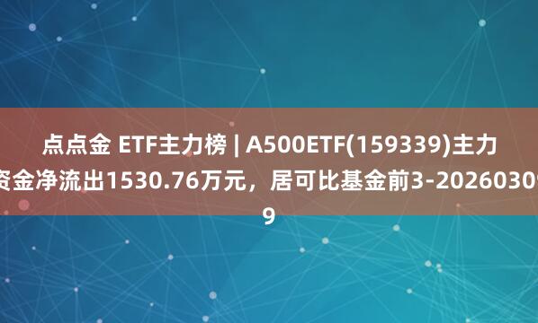 点点金 ETF主力榜 | A500ETF(159339)主力资金净流出1530.76万元，居可比基金前3-20260309